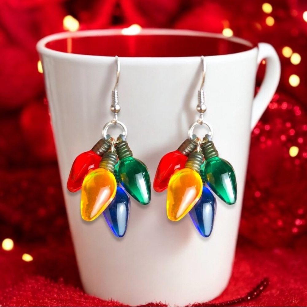 Handmade Acrylic Christmas Lights Dangle Earrings, Xmas Earrings 3/$18 or 4/$20
